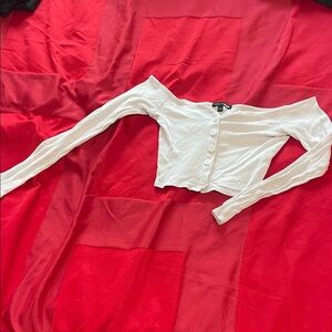 Fashion Nova White Off-Shoulder Button Down Top